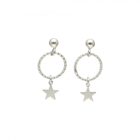 PENDIENTES PLATA COLGANTE CÍRCULO Y ESTRELLA