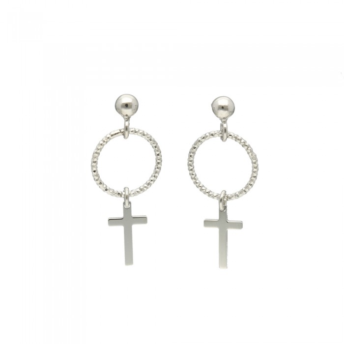 PENDIENTES PLATA COLGANTE CÍRCULOS Y CRUCES