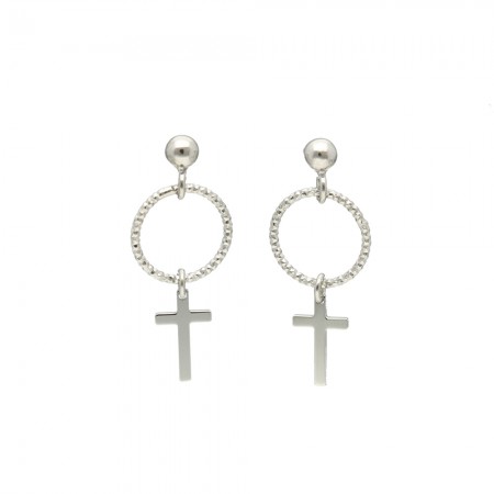 PENDIENTES PLATA COLGANTE CÍRCULOS Y CRUCES