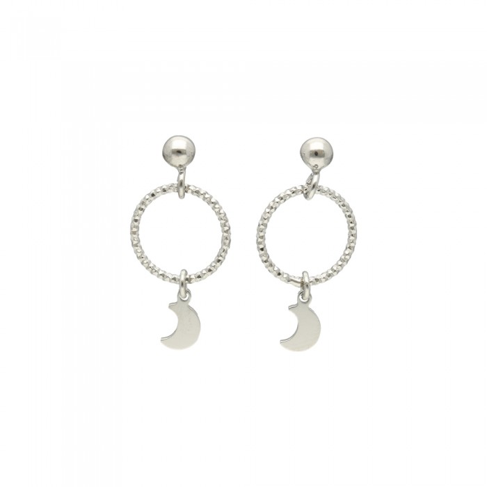 PENDIENTES PLATA COLGANTE CÍRCULO Y LUNA