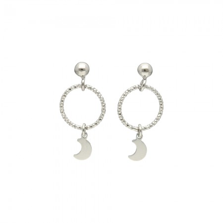 PENDIENTES PLATA COLGANTE CÍRCULO Y LUNA