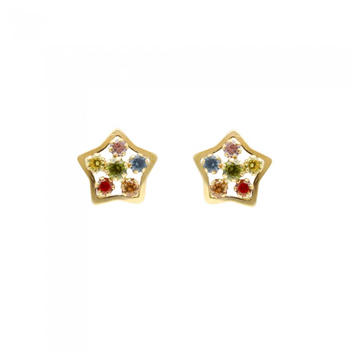 PENDIENTES EN ORO CON ESTRELLAS Y CIRCONITAS EN COLOR