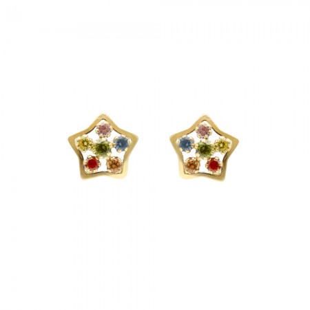 PENDIENTES EN ORO CON ESTRELLAS Y CIRCONITAS EN COLOR