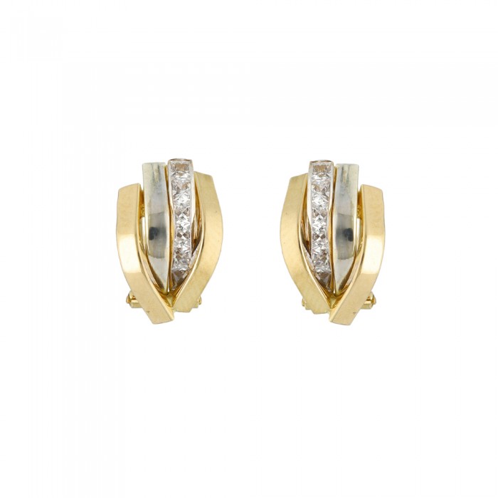 PENDIENTES EN ORO BICOLOR CIRCONITAS BANDAS