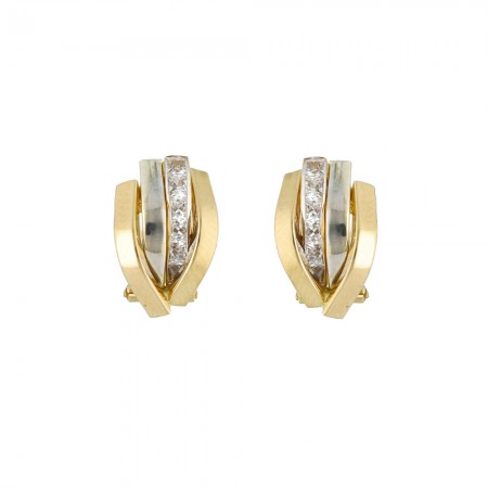 PENDIENTES EN ORO BICOLOR CIRCONITAS BANDAS