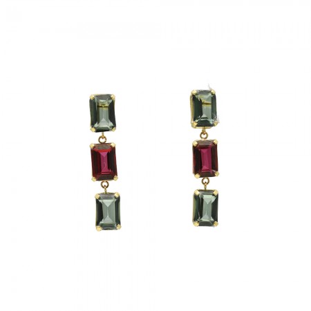 PENDIENTES LARGOS TOPACIOS VERDES Y ROJOS