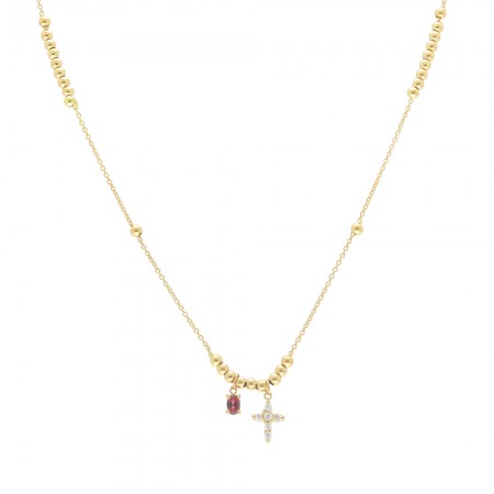 GARGANTILLA ORO COLGANTES DE CRUZ CIRCONITAS Y TOPACIO ROJO GARGANTILLA ORO COLGANTES DE CRUZ CIRCONITAS Y TOPACIO ROJO