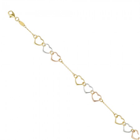 PULSERA ORO CADENA CORAZONES BICOLOR