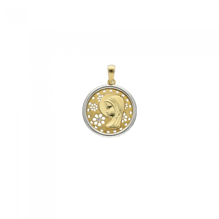 MEDALLA ORO BICOLOR INFANTIL FLORES