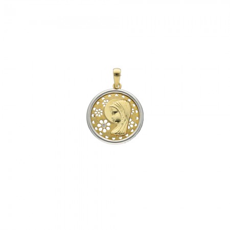 MEDALLA ORO BICOLOR INFANTIL FLORES