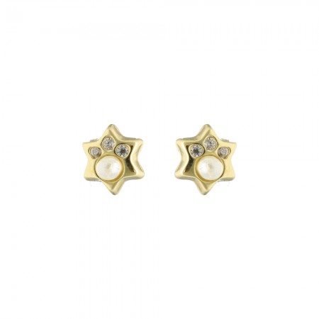 PENDIENTE INFANTIL ORO ESTRELLA PERLA Y CIRCONITAS