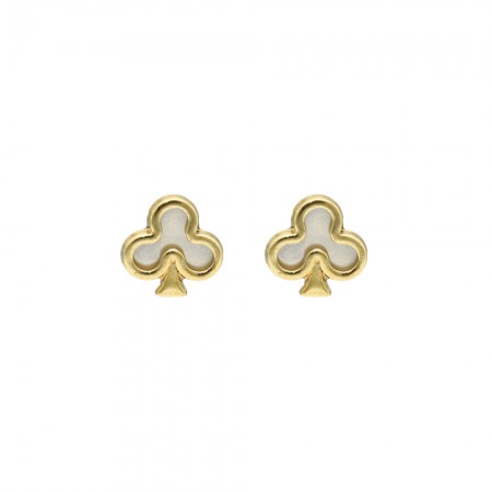 PENDIENTES INFANTILES ORO FORMA DE TRÉBOL Y NACAR