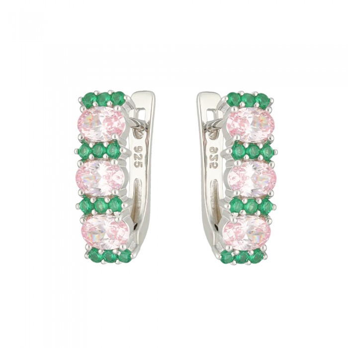 PENDIENTES PLATA DE 1ª LEY CON CIRCONITAS VERDES Y ROSAS.