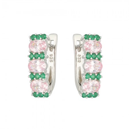 PENDIENTES PLATA DE 1ª LEY CON CIRCONITAS VERDES Y ROSAS.