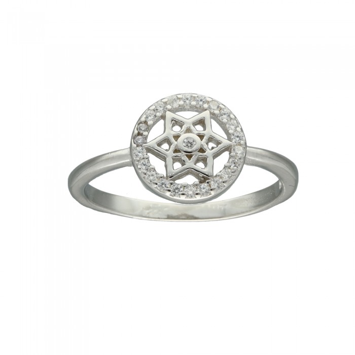 ANILLO EN PLATA CÍRCULO Y ESTRELLA CON CIRCONITAS.