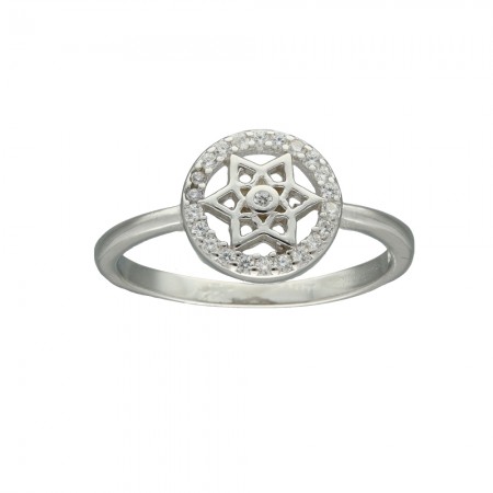 ANILLO EN PLATA CÍRCULO Y ESTRELLA CON CIRCONITAS.