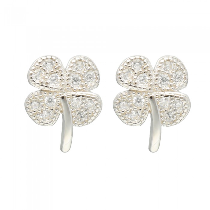 PENDIENTES EN PLATA TRÉBOL CON CIRCONITAS.