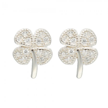 PENDIENTES EN PLATA TRÉBOL CON CIRCONITAS.