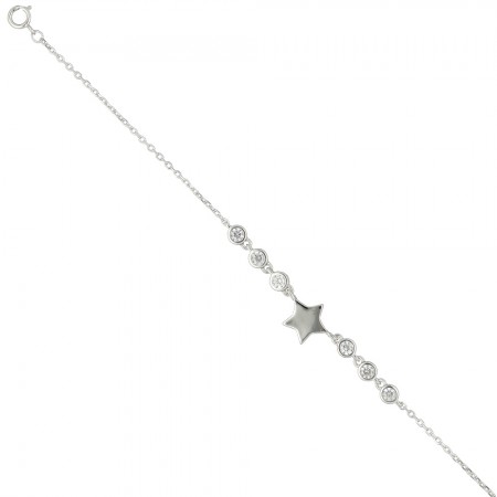 PULSERA EN PLATA ESTRELLA Y CIRCONITAS.