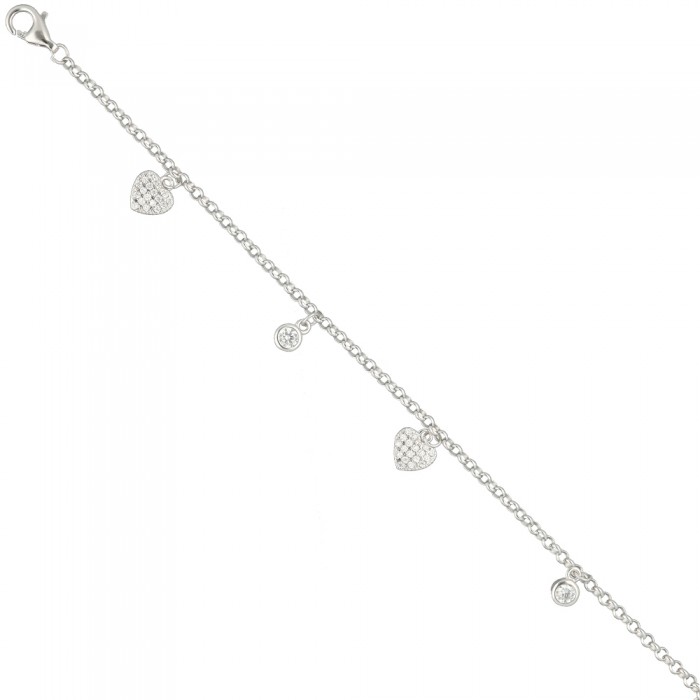 PULSERA EN PLATA CORAZÓN CÍRCULO CON CIRCONITAS.