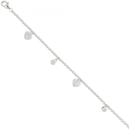 PULSERA EN PLATA CORAZÓN CÍRCULO CON CIRCONITAS.