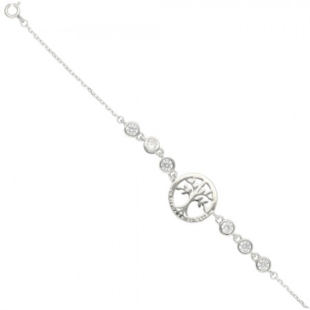 PULSERA EN PLATA ÁRBOL DE LA VIDA Y CIRCONITAS.