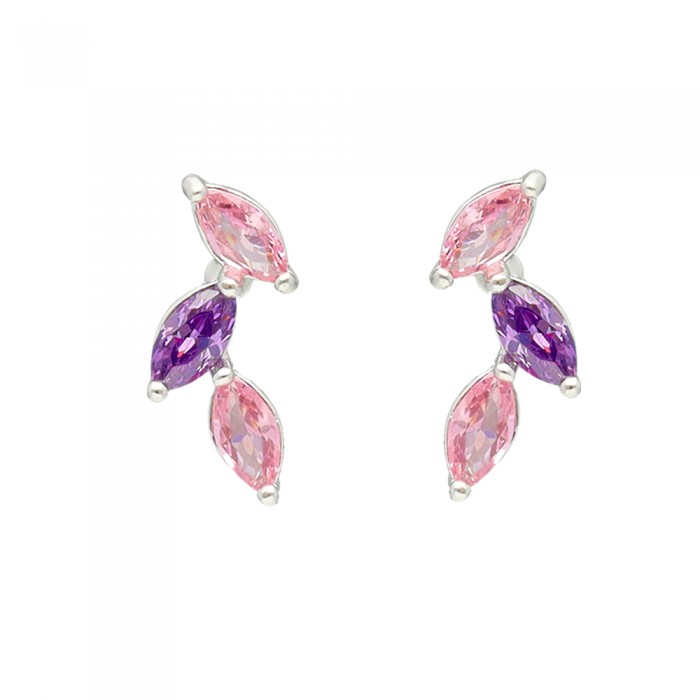 PENDIENTES EN PLATA CIRCONITAS ROSAS Y MALVAS INFANTIL.