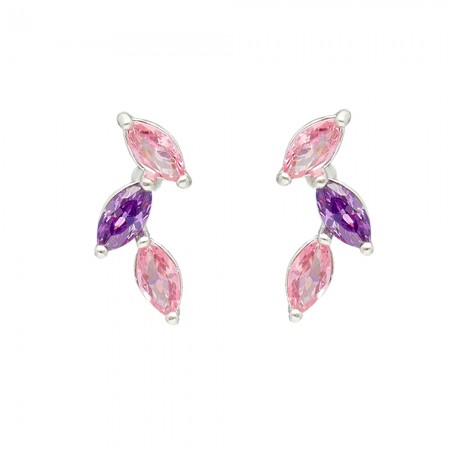 PENDIENTES EN PLATA CIRCONITAS ROSAS Y MALVAS INFANTIL.