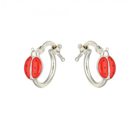PENDIENTES EN PLATA ARO MARIQUITA ROJA INFANTIL.