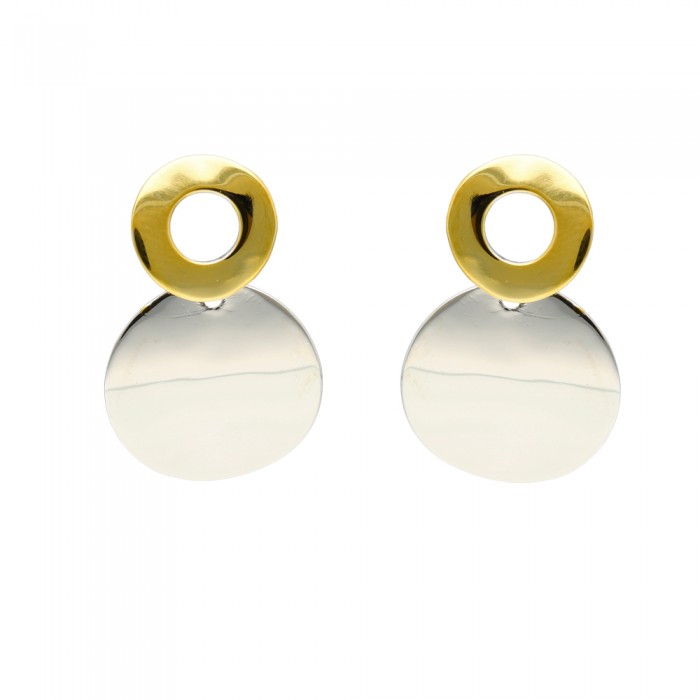 PENDIENTES EN PLATA BICOLOR CÍRCULOS PLANOS.