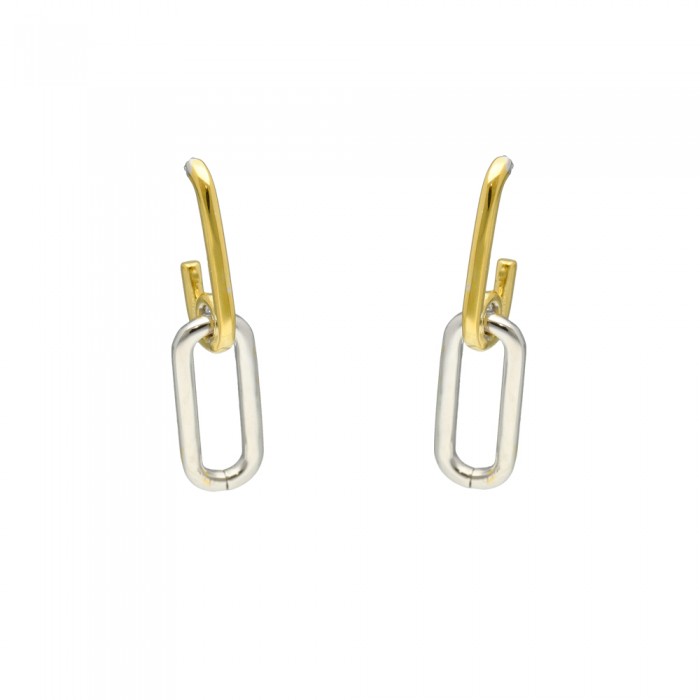 PENDIENTE EN PLATA RECTÁNGULOS BICOLOR.