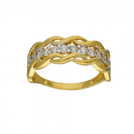 ANILLO EN ORO FORMA TRENZA CON CIRCONITAS