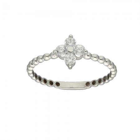 ANILLO EN ORO BLANCO BOLITAS Y FLOR