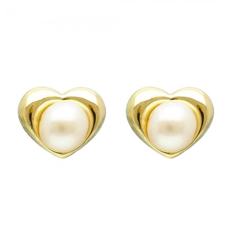 PENDIENTES EN ORO CORAZÓN Y PERLA