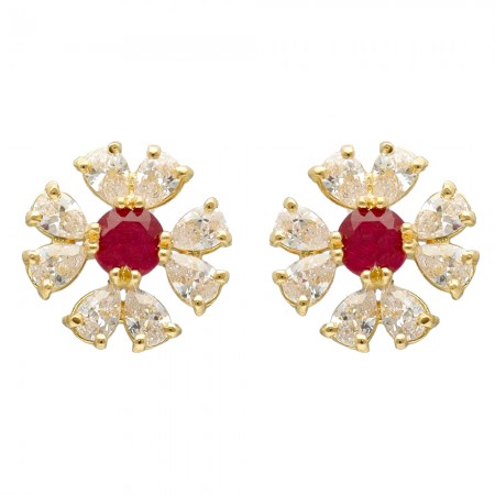 PENDIENTES EN ORO COPO DE NIEVE ROJO