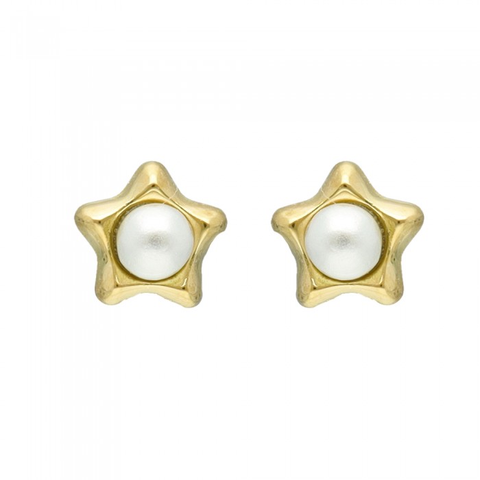 PENDIENTES EN ORO ESTRELLA Y PERLA INFANTIL