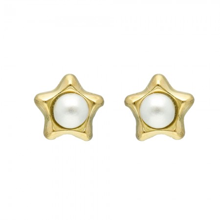 PENDIENTES EN ORO ESTRELLA Y PERLA INFANTIL