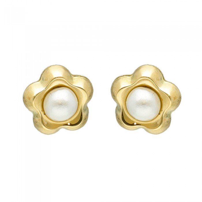 PENDIENTES EN ORO FLOR Y PERLA INFANTIL
