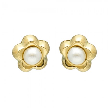 PENDIENTES EN ORO FLOR Y PERLA INFANTIL