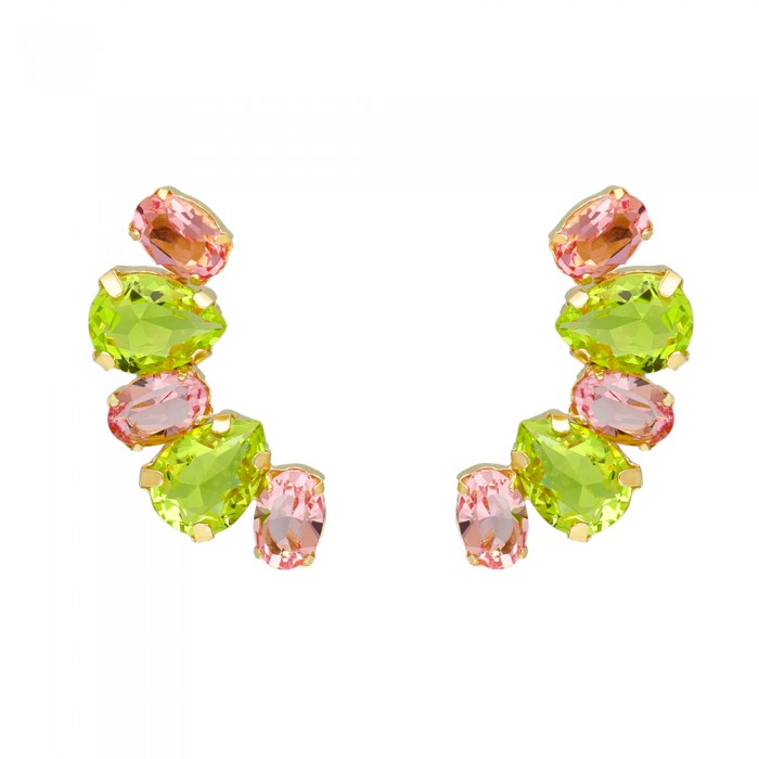 PENDIENTES EN PLATA CIRCONITAS VERDES Y ROSAS