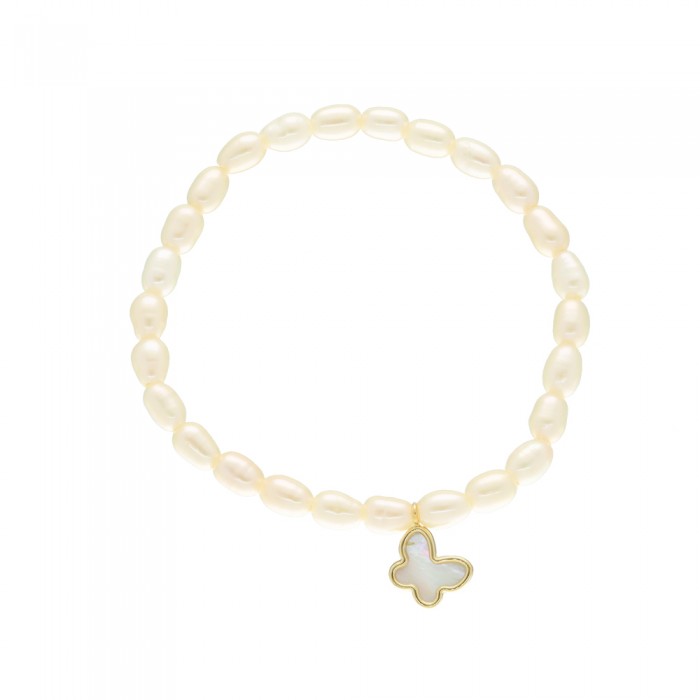 PULSERA EN ORO MARIPOSA NÁCAR Y PERLAS INFANTIL