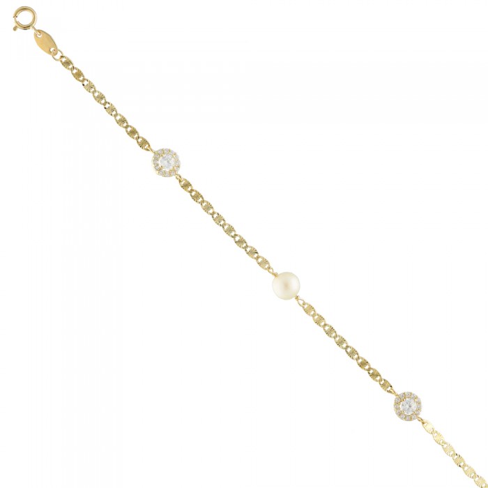 PULSERA EN ORO PERLAS Y CIRCONITAS INFANTIL