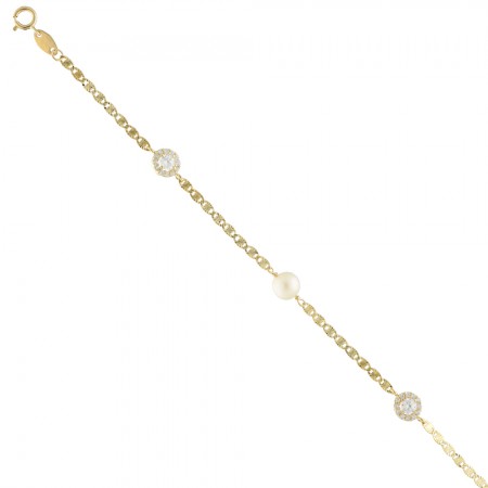 PULSERA EN ORO PERLAS Y CIRCONITAS INFANTIL