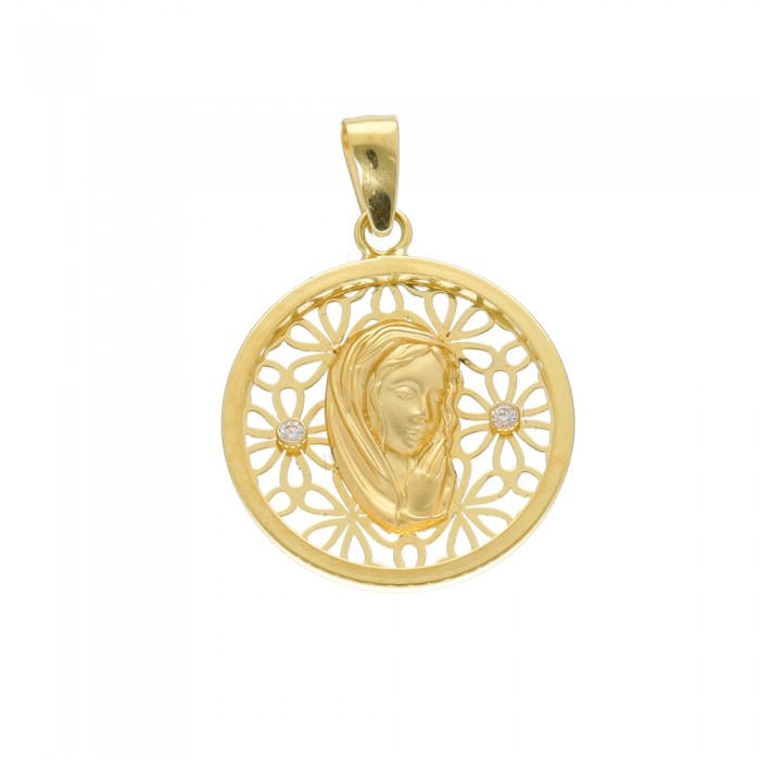 COLGANTE ORO CALADO FLOR CON CIRCONITAS INFANTIL