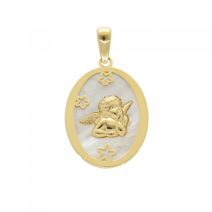COLGANTE EN ORO CON NÁCAR FORMA ÁNGEL INFANTIL
