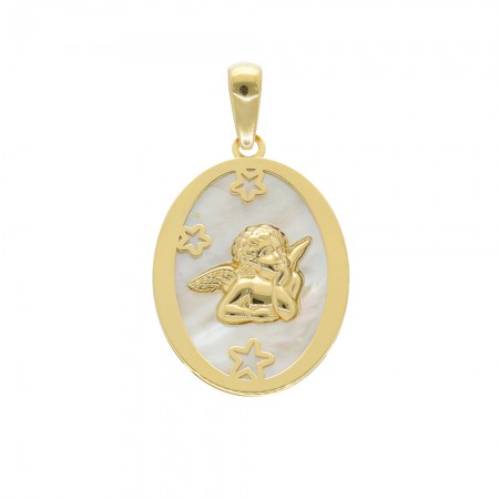 COLGANTE EN ORO CON NÁCAR FORMA ÁNGEL INFANTIL