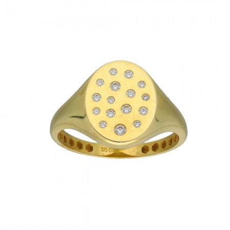 ANILLO EN ORO TIPO SELLO CON CIRCONITAS
