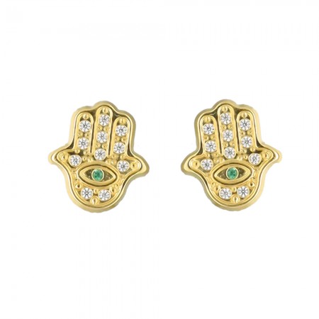 PENDIENTES EN ORO MANO DE FÁTIMA OJO VERDE