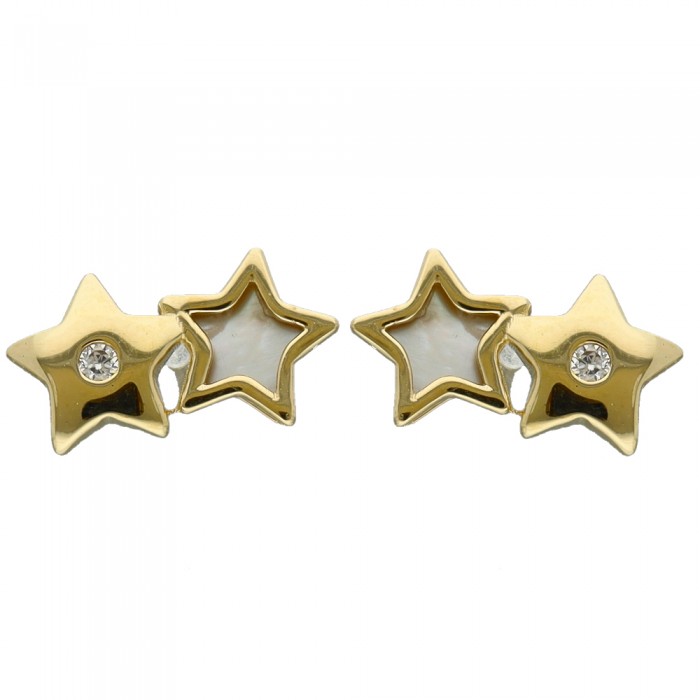 PENDIENTES EN ORO DOS ESTRELLAS NÁCAR Y CIRCONITA INFANTIL