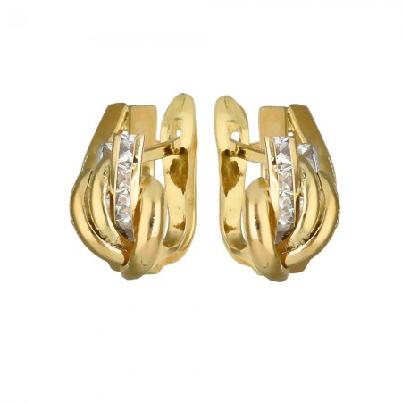 PENDIENTES EN ORO BANDAS CON CIRCONITA CENTRAL